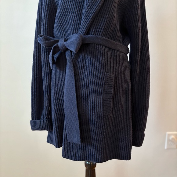 Tory Burch Navy Blue Wool Cashmere Wrap Sweater Rolled Neck Women's size Medium - Picture 6 of 8